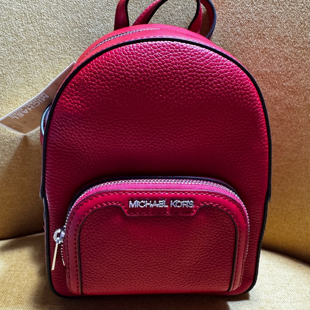 Michael Kors Cherry Red Pebbled Backpack